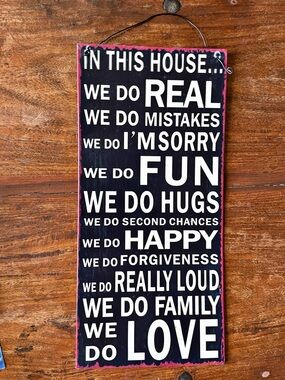Inspirational 'In This House' House Rules Metal Wall Sign - Black & Red Home